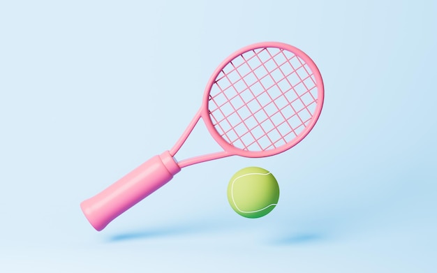 Sarjakuvatyylinen tennis ja tennismaila 3d-renderöidä, digitaalinen piirros