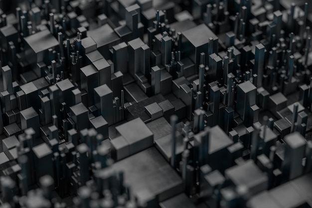 Satunnaisesti jakautuneet kuutiot, teollinen tausta, 3D-renderöinti