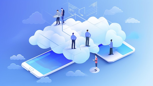 Scene depicting a team of developers working on mobile