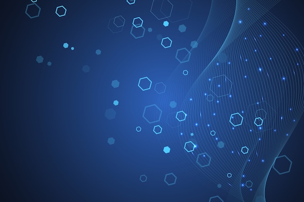 Scientific molecule background with flow waves for medicine science technology chemistry wallpaper o...