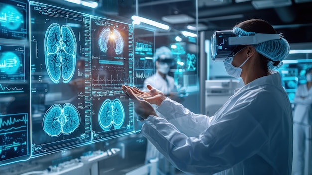 Scientist using VR technology for medical analysis