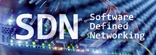 SDN Software defined networking concept on modern server room background