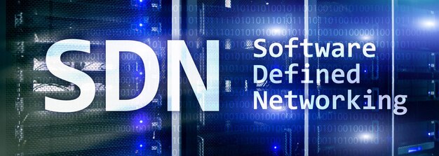 SDN Software defined networking concept on modern server room background