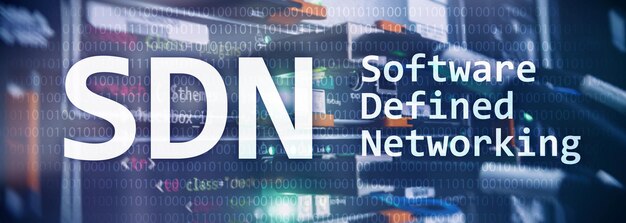 SDN Software defined networking concept on modern server room background