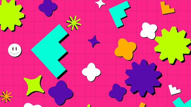 Seamless background with colorful flowers pink background with geometric items high quality