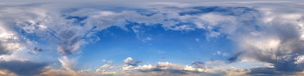 Seamless cloudy blue evening sky before sunset hdri panorama 360