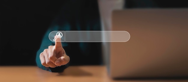 Searching the internet with a search bar working on a smartphone internet network concept