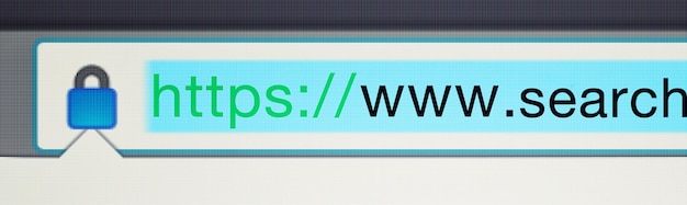 Secure website and url of search bar on computer screen for information worldwide surfing and server Homepage html or webpage address with closeup research download and online portal on internet
