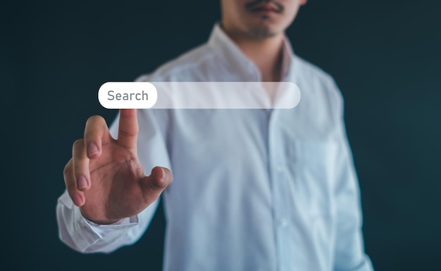 SEO Data Search Technology Search Engine Optimization search engine optimization mans hand using laptop to search information using search bar function on your website