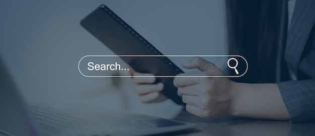 seo search engine optimization concept young men use smartphones to find what they are interested