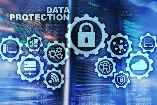 Server data protection concept Safety of information from virus cyber digital internet technology