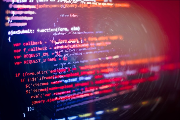 Server logs analysis. Closeup developing programming and coding technologies. Developer working on web sites codes in office.