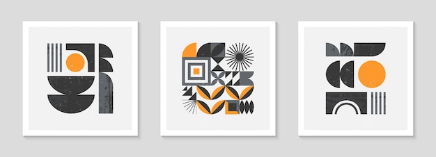 Set of bstract bauhaus geometric pattern backgrounds.Trendy minimalist geometric design with simple shapes and elements.Mid century modern artistic vector illustrations.Scandinavian ornament.