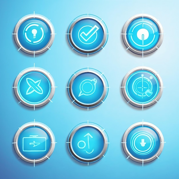 Set of Futuristic Blue Circle Icons for Design