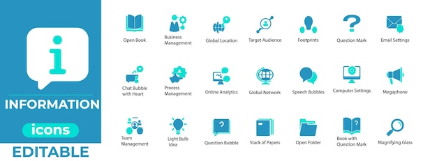 set of information icons for business and communication
