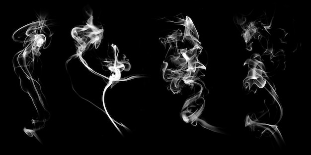 Set of natural white smoke isolated on black background
