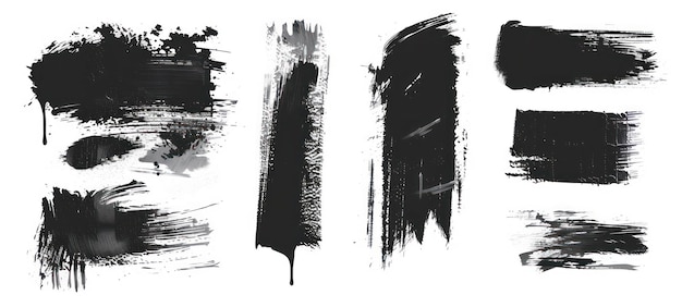 set of paint brush stroke ink splatter and artistic design elements
