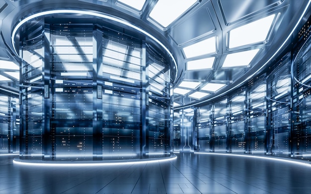 sever racks and data center big data and cloud computing concept 3d rendering