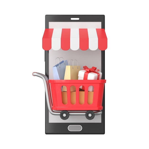 Shopping online with shopping cart 3D element 3D illustration