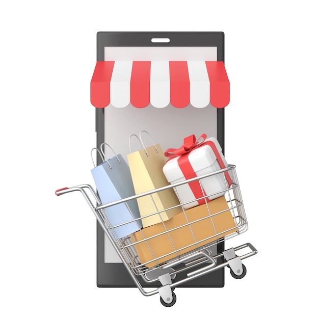 Shopping online with shopping cart 3D element