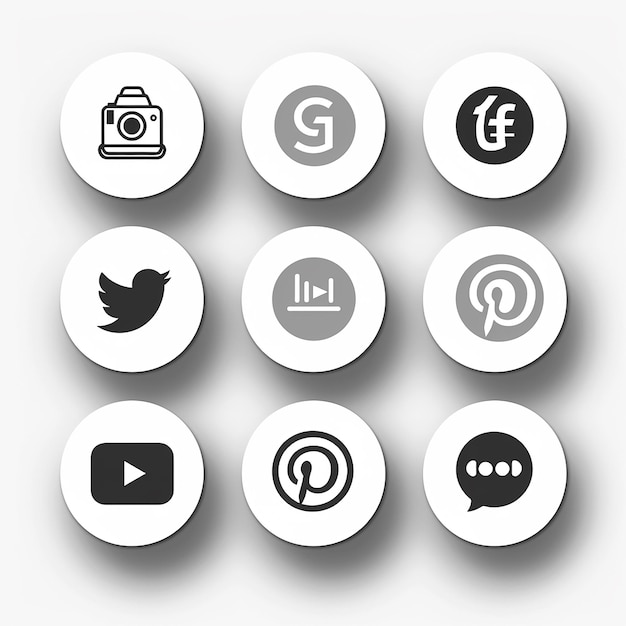 simple black and white social media icons