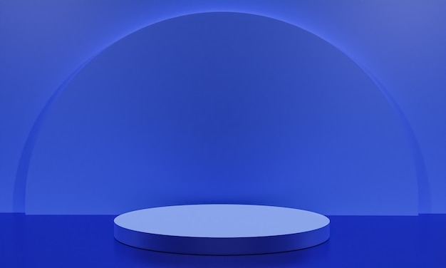 Sininen korokelava esittelyä varten minimalistisessa tyylissä, jossa on tyhjää tilaa tekstille. 3D-renderöity abstrakti taustakuva.