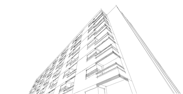 Sketch architecture Concept of urban wireframe Wireframe building 3D illustration of architecture