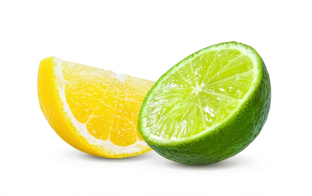 Slice of lemon and lime fruit isolated
