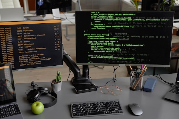 Software Developer Desk Setup in IT Company Office