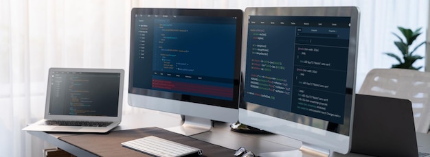 Software development interface display coding script on monitor Trailblazing