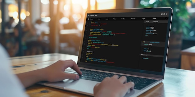 Software development programming on computer screen for brisk application