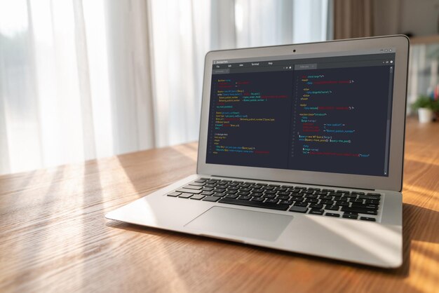 Software development programming on computer screen for modish application and program coding