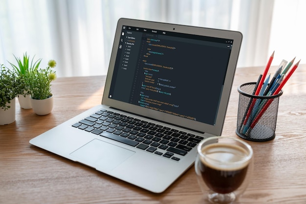 Software development programming on computer screen for modish application and program coding