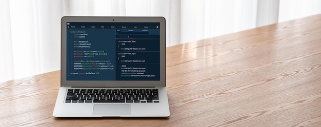 Software development programming on computer screen for modish application and program coding