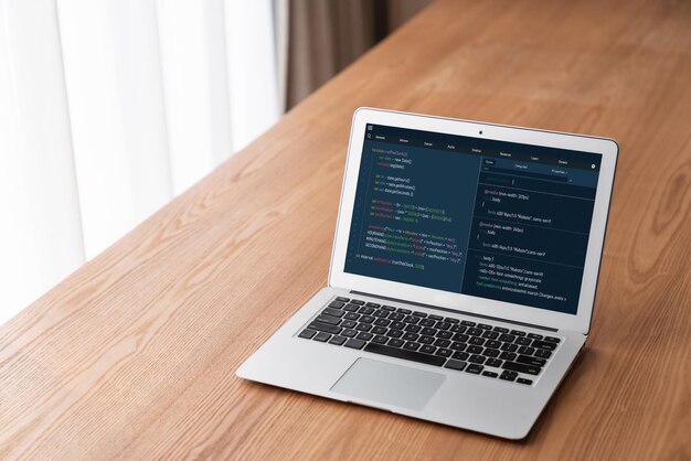 Software development programming on computer screen for modish application and program coding