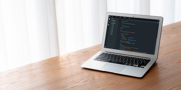 Software development programming on computer screen for modish application and program coding