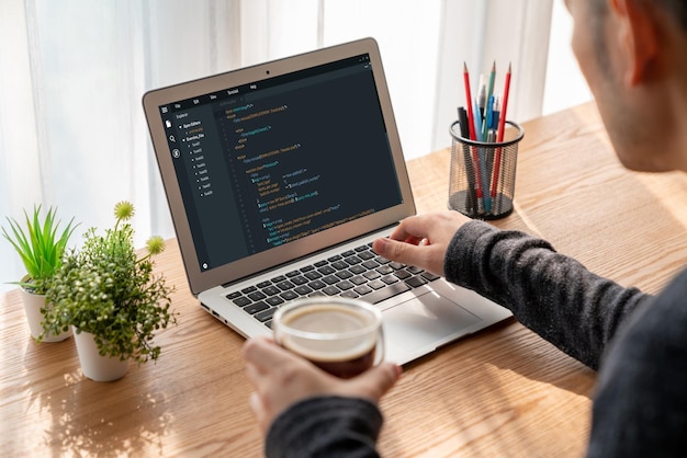 Software development programming on computer screen for modish application