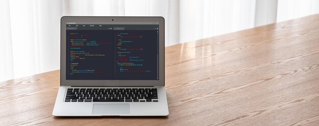 Software development programming on computer screen for modish application