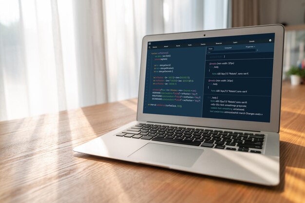 Software development programming on computer screen for modish application