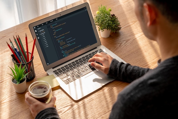 Software development programming on computer screen for modish application