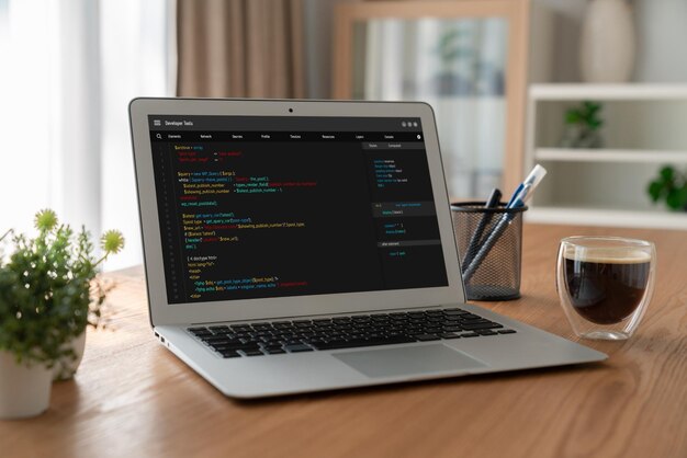 Software development programming on computer screen for modish application