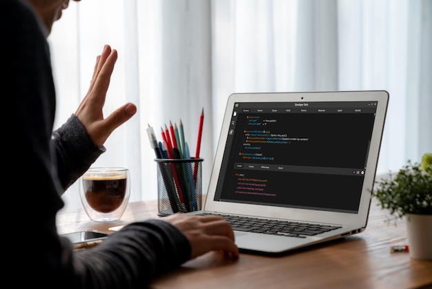Software development programming on computer screen for modish application