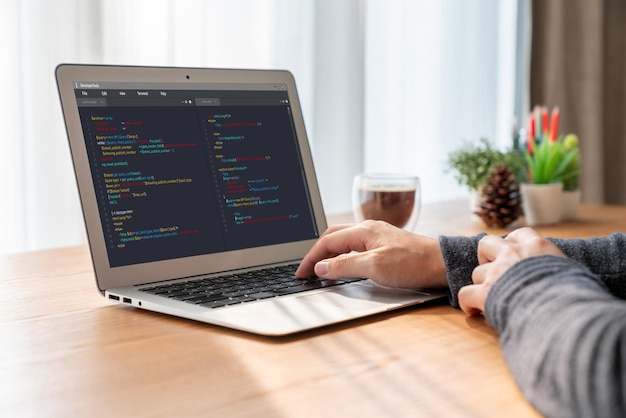 Software development programming on computer screen for modish application