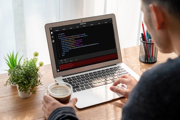 Software development programming on computer screen for modish application