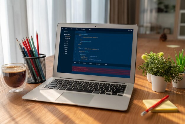 Software development programming on computer screen for modish application