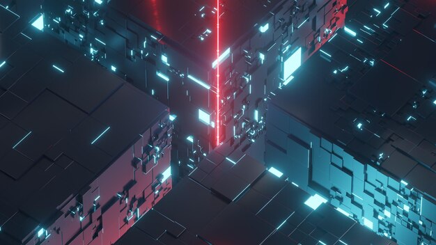 Space Station with red ray 3d render