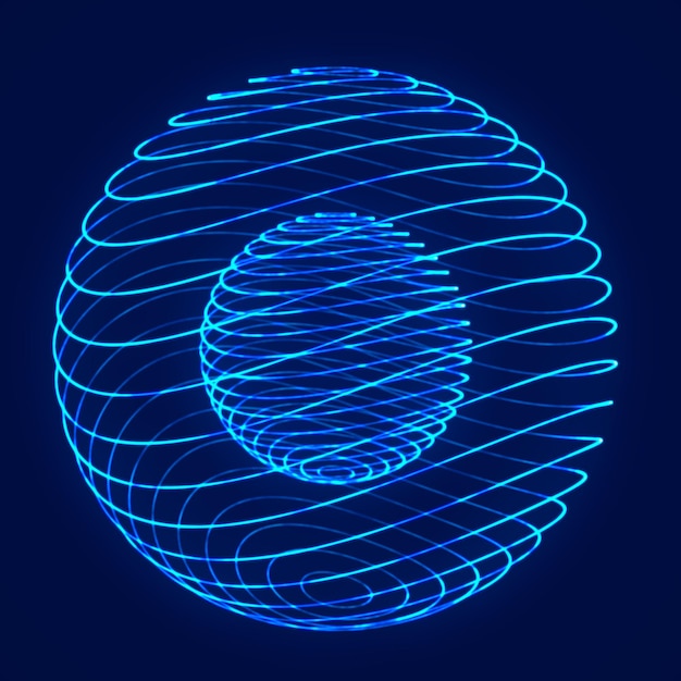 Sphere with twist lines Wireframe technology blue sphere 3d rendering