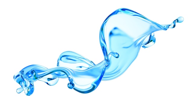 Splash of clear blue liquid water in 3d illustration rendering