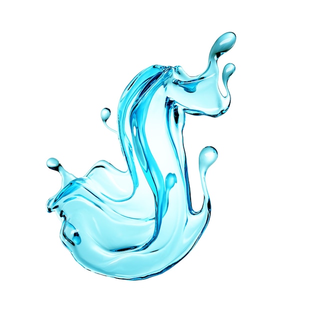 Splash of clear blue water in 3d illustration