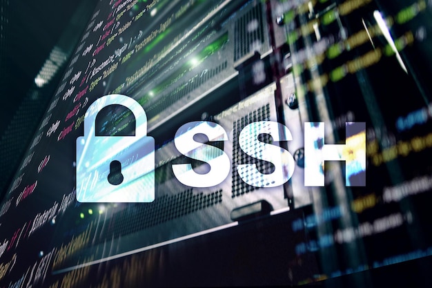 SSH Secure Shell protocol and software Data protection internet and telecommunication concept